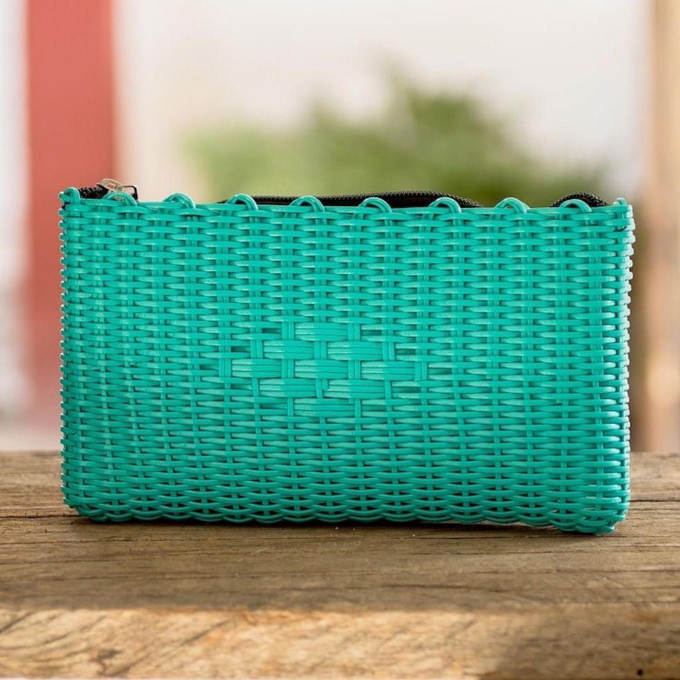 Recycled Central American Turquoise Cosmetic Bag 'Textured Turquoise'