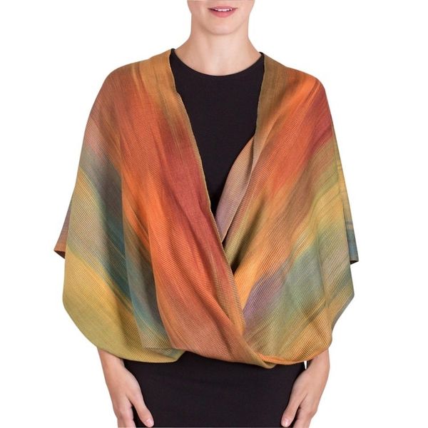 Alternate image for Asymmetrical Hand Woven Rayon Poncho from Guatemala Rainbow Charm