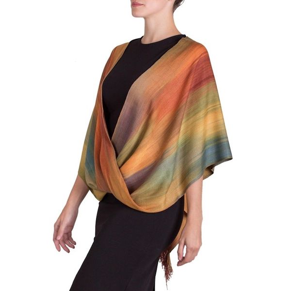 Alternate image for Asymmetrical Hand Woven Rayon Poncho from Guatemala Rainbow Charm