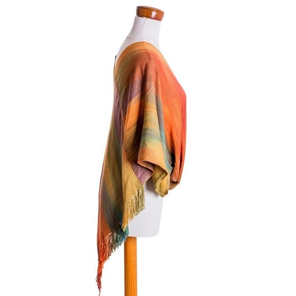 Alternate image for Asymmetrical Hand Woven Rayon Poncho from Guatemala Rainbow Charm