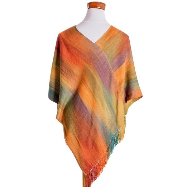 Alternate image for Asymmetrical Hand Woven Rayon Poncho from Guatemala Rainbow Charm