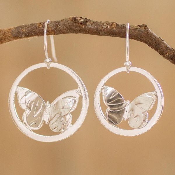 Alternate image for Sterling Silver Encircled Butterfly Earrings from Costa Rica Shimmering Flight