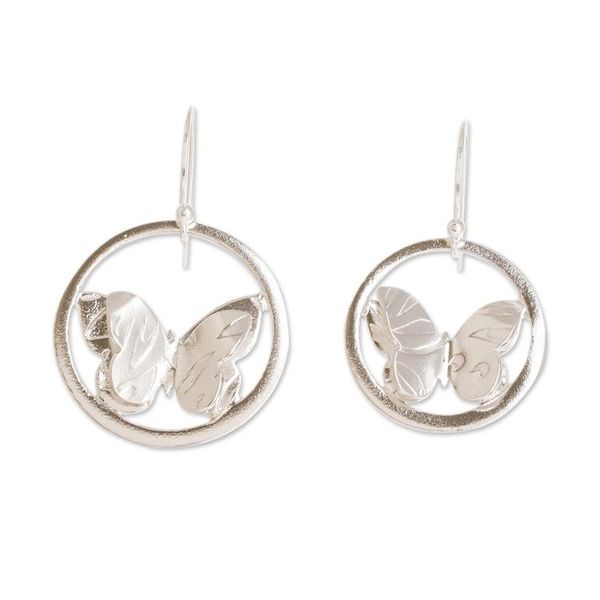 Alternate image for Sterling Silver Encircled Butterfly Earrings from Costa Rica Shimmering Flight