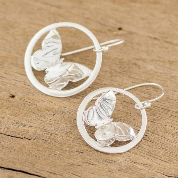 Alternate image for Sterling Silver Encircled Butterfly Earrings from Costa Rica Shimmering Flight