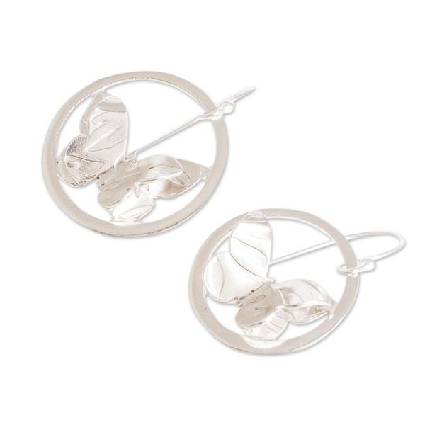 Alternate image for Sterling Silver Encircled Butterfly Earrings from Costa Rica Shimmering Flight