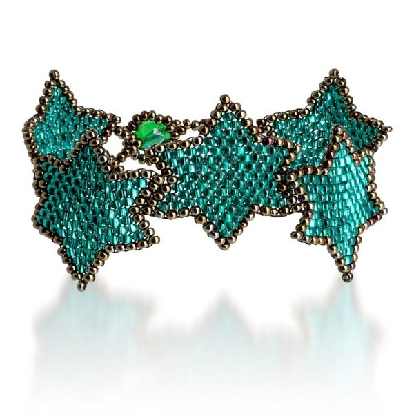 Alternate image for Teal Bronze Star-Themed Handmade Beaded Wristband Bracelet Teal Starlight