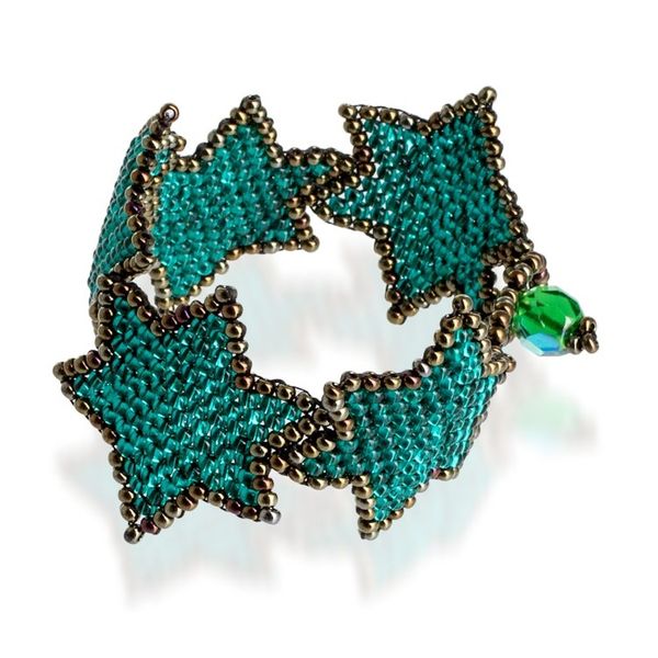 Alternate image for Teal Bronze Star-Themed Handmade Beaded Wristband Bracelet Teal Starlight