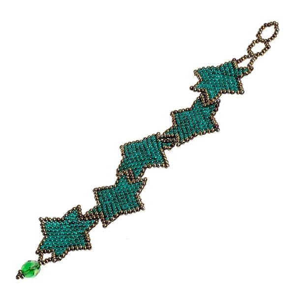 Alternate image for Teal Bronze Star-Themed Handmade Beaded Wristband Bracelet Teal Starlight