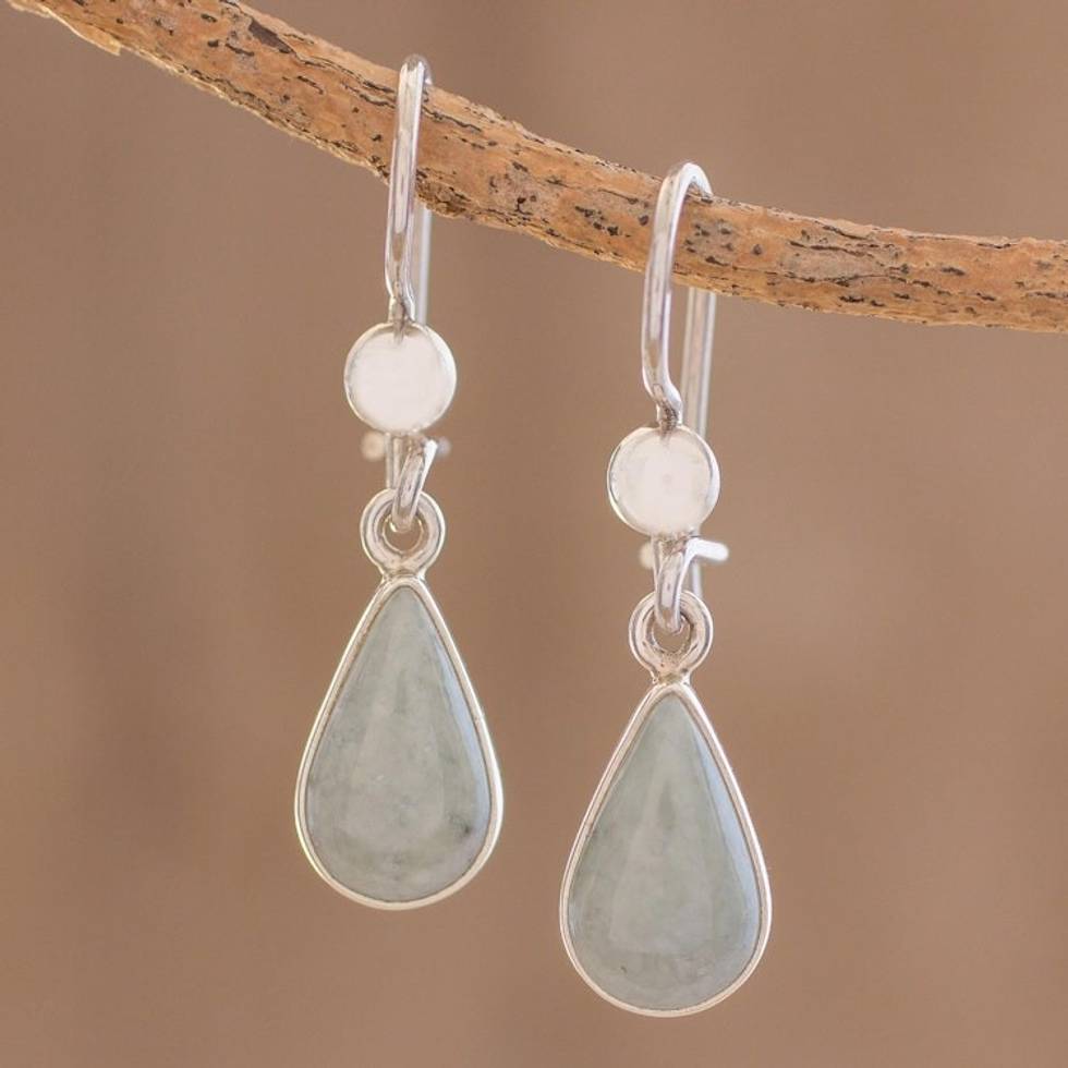 Drop-Shaped Jade Dangle Earrings in Apple Green 'Apple Green Tears'