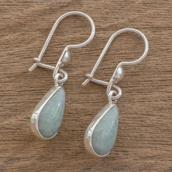 Alternate image for Drop-Shaped Jade Dangle Earrings in Apple Green Apple Green Tears