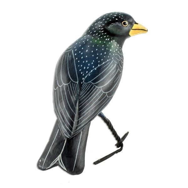 Alternate image for Guatemalan Handcrafted Posable Ceramic Starling Figurine Black Starling