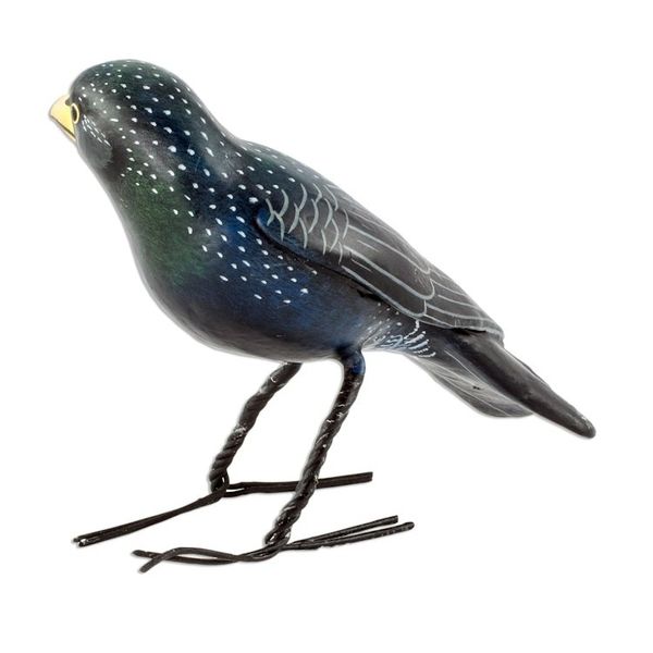 Alternate image for Guatemalan Handcrafted Posable Ceramic Starling Figurine Black Starling