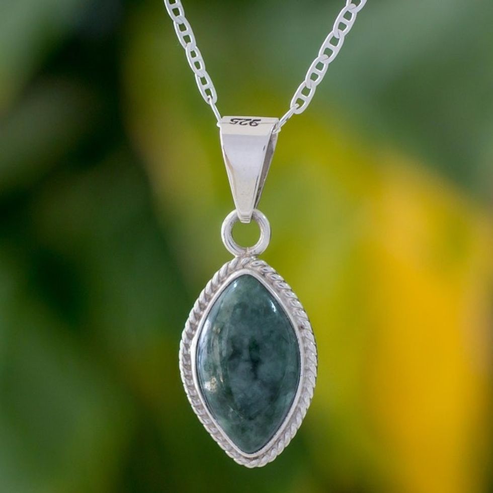 Green Jade Rope Motif Pendant Necklace from Guatemala 'Green Gaze'