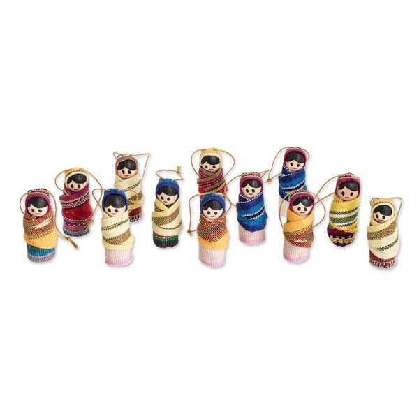 Alternate image for Handcrafted Worry Doll Wood and Cotton Ornaments Set of 12 In the Village