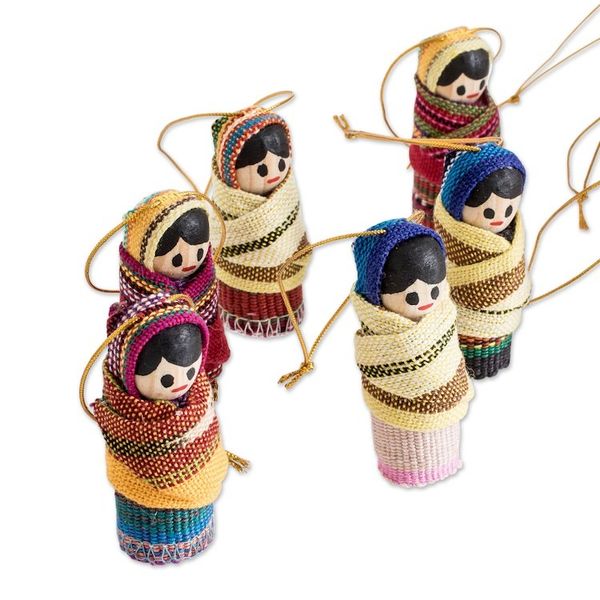 Alternate image for Handcrafted Worry Doll Wood and Cotton Ornaments Set of 12 In the Village