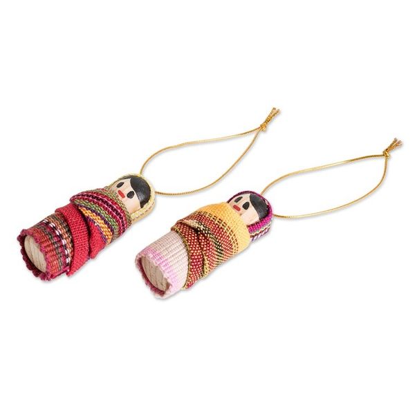 Alternate image for Handcrafted Worry Doll Wood and Cotton Ornaments Set of 12 In the Village