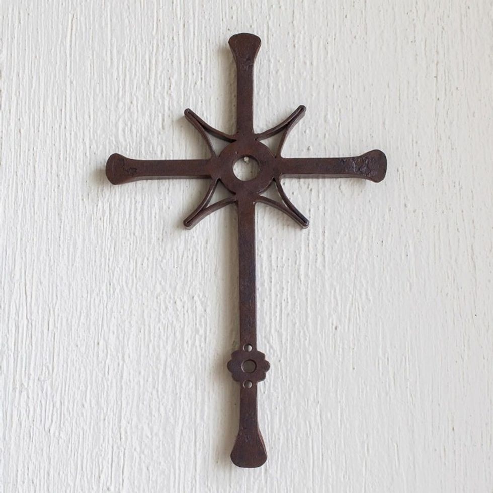 Wrought Iron Wall Cross Artisan Crafted in Guatemala 'Salvation'