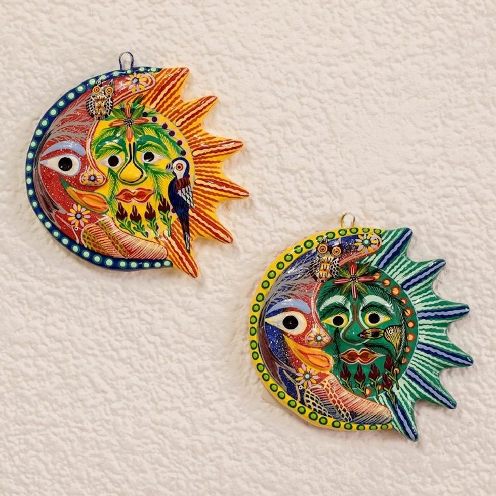 Sun and Moon Ceramic Wall Art Pair 'Romantic Eclipse'