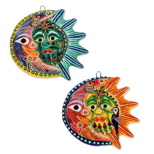 Alternate image for Sun and Moon Ceramic Wall Art Pair Romantic Eclipse