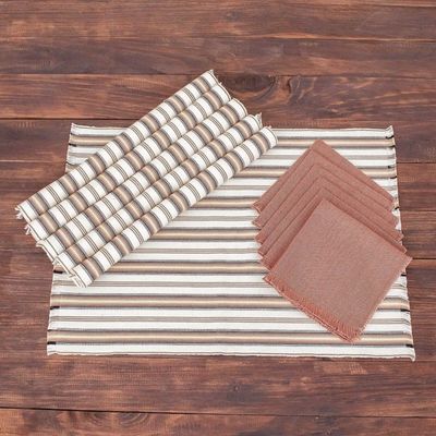 Alternate image for Handmade Cotton Table Linen Set Set for 6 Nutmeg Stripe
