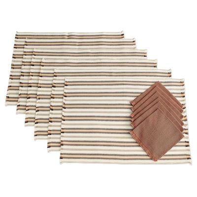 Alternate image for Handmade Cotton Table Linen Set Set for 6 Nutmeg Stripe