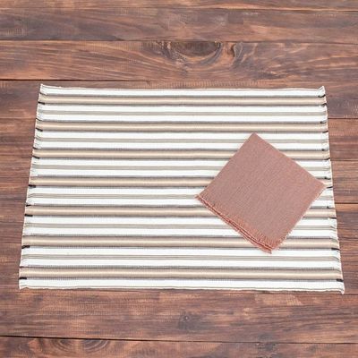 Alternate image for Handmade Cotton Table Linen Set Set for 6 Nutmeg Stripe