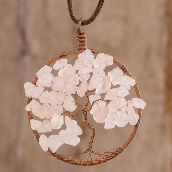 Alternate image for Rose Quartz Gemstone Tree Pendant Necklace from Costa Rica Taurus Tree of Life