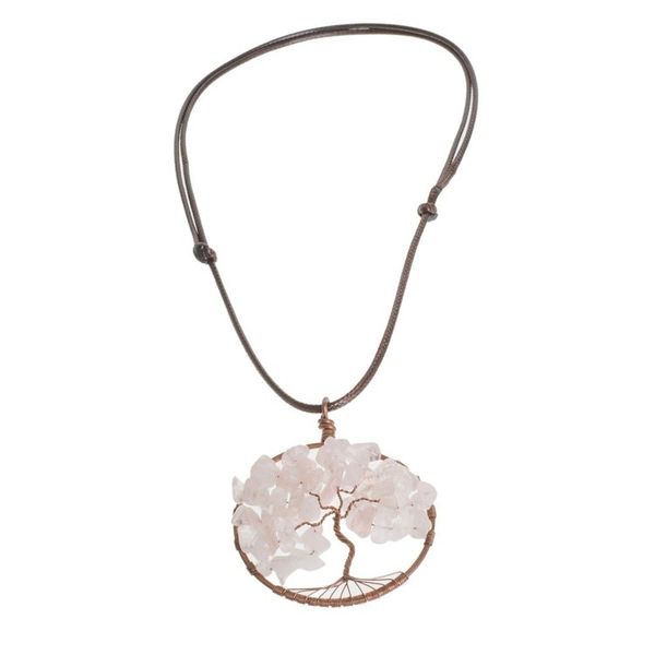 Alternate image for Rose Quartz Gemstone Tree Pendant Necklace from Costa Rica Taurus Tree of Life