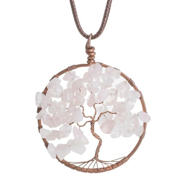 Alternate image for Rose Quartz Gemstone Tree Pendant Necklace from Costa Rica Taurus Tree of Life