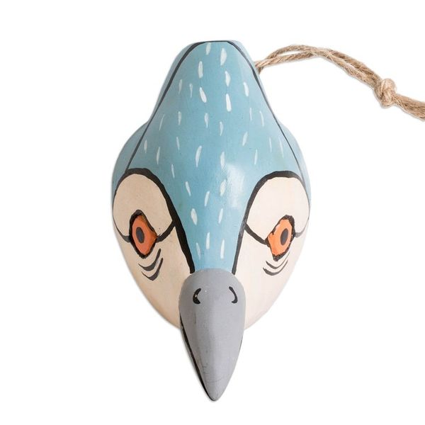 Alternate image for Hand-Carved and Painted Pinewood Kingfisher Bird Wall Mask Kind Kingfisher