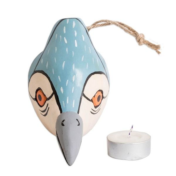 Alternate image for Hand-Carved and Painted Pinewood Kingfisher Bird Wall Mask Kind Kingfisher