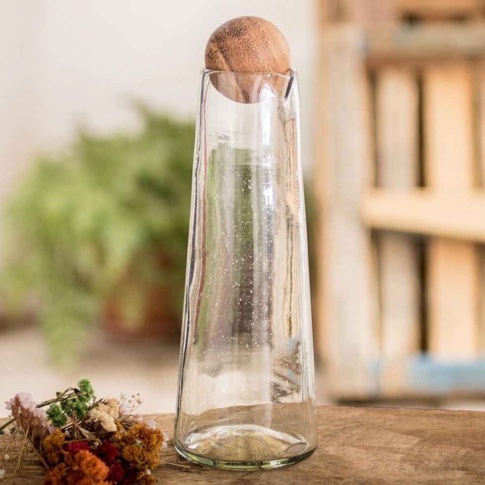 Handblown Glass Decanter with Wood Stopper 'Clarity'