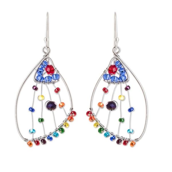 Alternate image for Crystal Glass Beaded Butterfly Wing Shaped Dangle Earrings Colorful Wings of Freedom