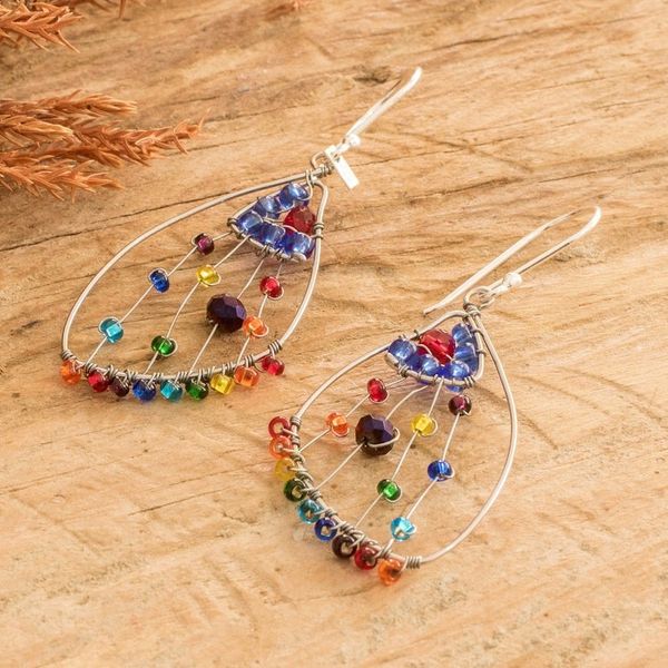 Alternate image for Crystal Glass Beaded Butterfly Wing Shaped Dangle Earrings Colorful Wings of Freedom