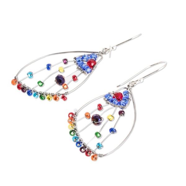 Alternate image for Crystal Glass Beaded Butterfly Wing Shaped Dangle Earrings Colorful Wings of Freedom