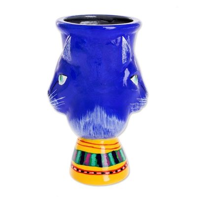 Alternate image for Blue Ceramic Flower Pot Top Cat in Blue