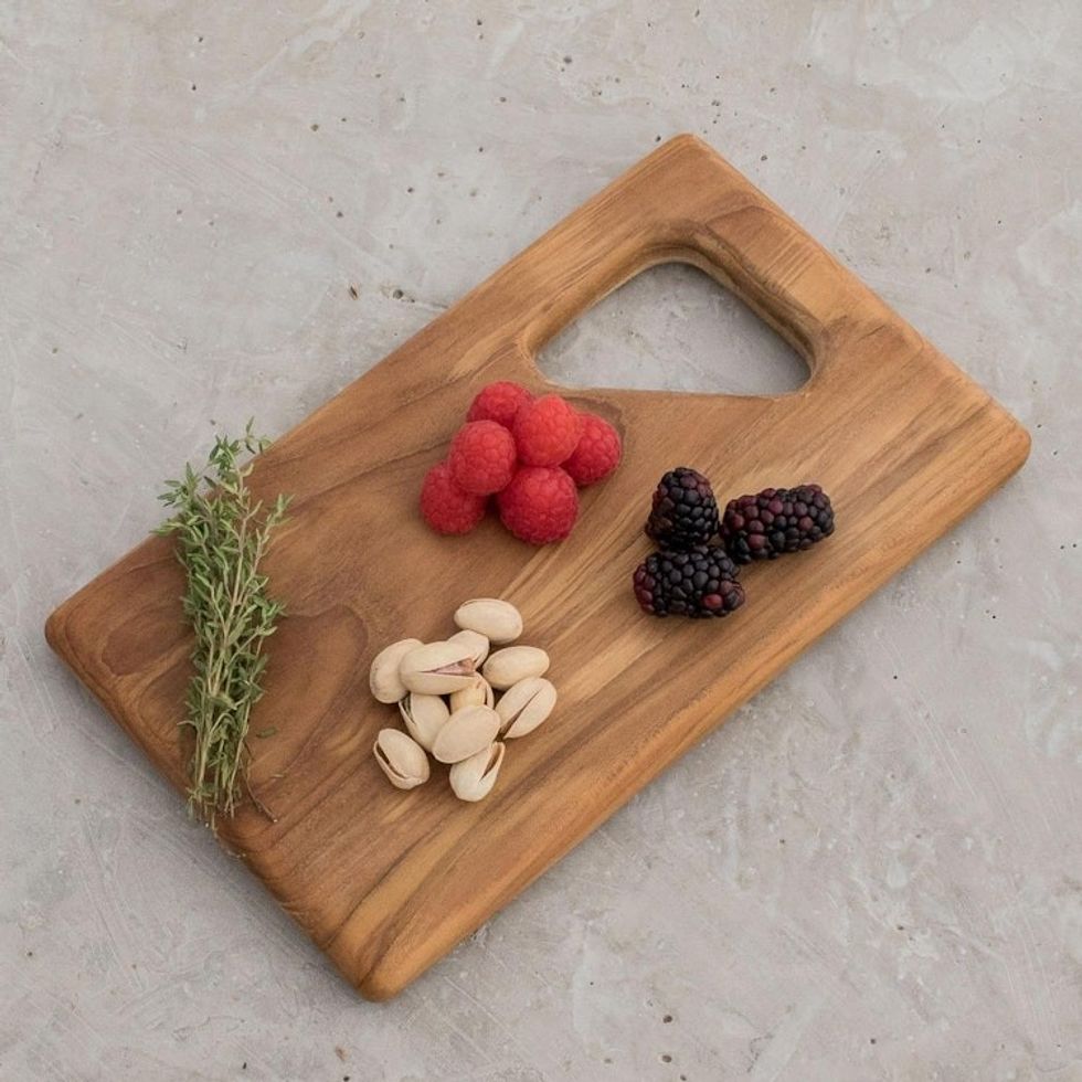 Teak Wood Cutting Board with a Handle from Guatemala 'Sophisticated Bartender'
