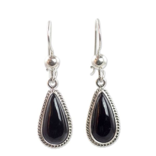 Alternate image for Artisan Crafted Sterling Silver Black Jade Dangle Earrings Black Tear