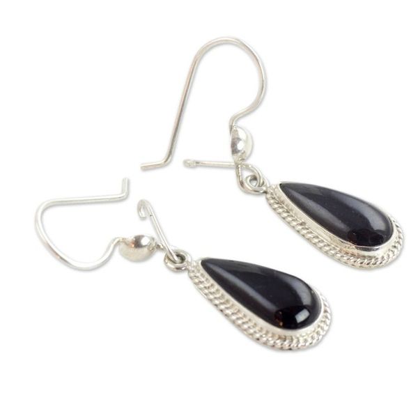 Alternate image for Artisan Crafted Sterling Silver Black Jade Dangle Earrings Black Tear