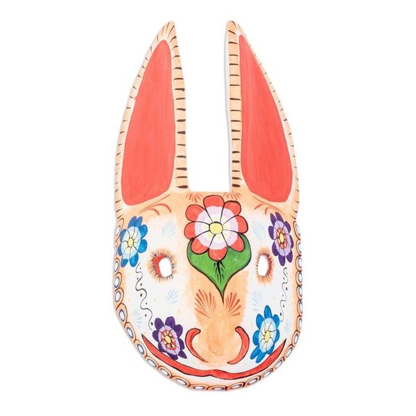 Alternate image for Hand-Painted Floral Orange and White Bunny Pinewood Mask Floral Hops