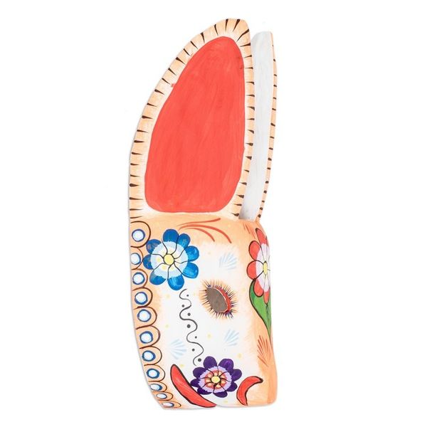 Alternate image for Hand-Painted Floral Orange and White Bunny Pinewood Mask Floral Hops