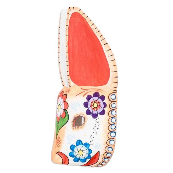 Alternate image for Hand-Painted Floral Orange and White Bunny Pinewood Mask Floral Hops