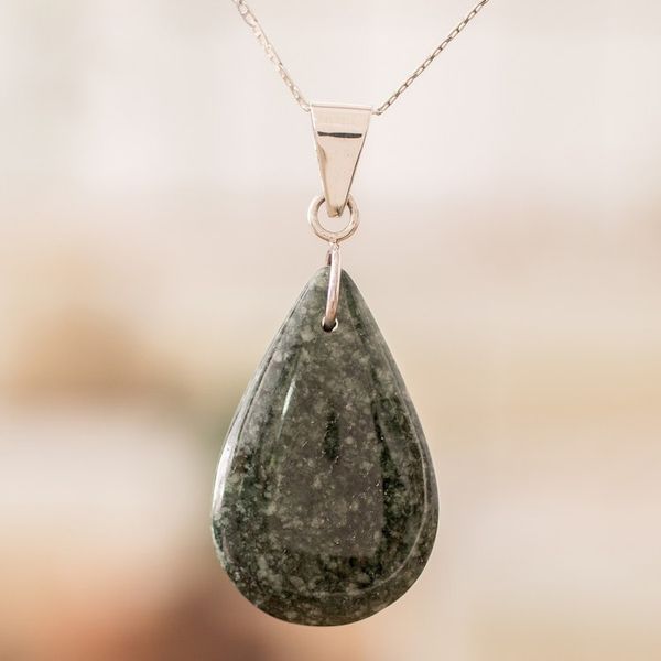 Alternate image for 925 Silver Green Black Jade Double-Sided Pendant Necklace Dual-Color Shadow
