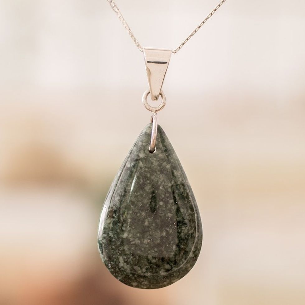 925 Silver Green Black Jade Double-Sided Pendant Necklace 'Dual-Color Shadow'