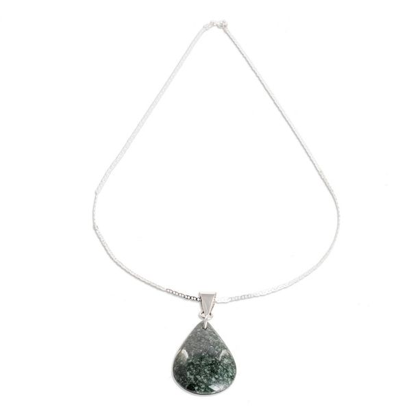 Alternate image for 925 Silver Green Black Jade Double-Sided Pendant Necklace Dual-Color Shadow