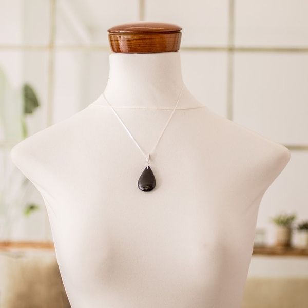 Alternate image for 925 Silver Green Black Jade Double-Sided Pendant Necklace Dual-Color Shadow
