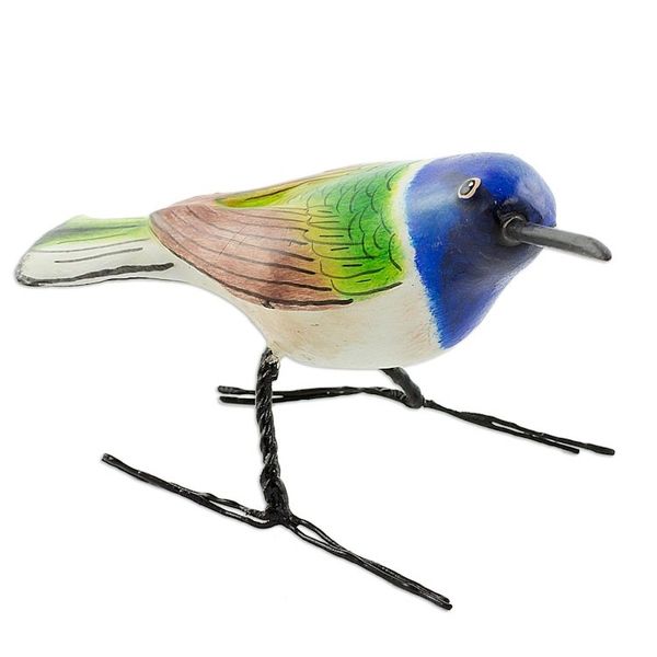 Alternate image for Guatemalan Handmade Jacobin Hummingbird Clay Bird Figurine Jacobin Hummingbird