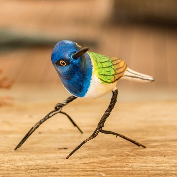 Alternate image for Guatemalan Handmade Jacobin Hummingbird Clay Bird Figurine Jacobin Hummingbird