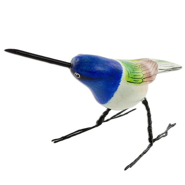 Alternate image for Guatemalan Handmade Jacobin Hummingbird Clay Bird Figurine Jacobin Hummingbird