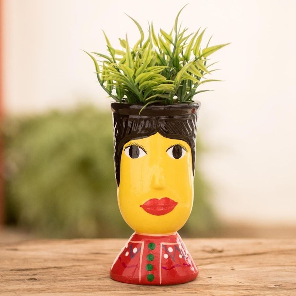 Double Face Ceramic Flower Pot Hand-Painted in Guatemala 'St. Louis'